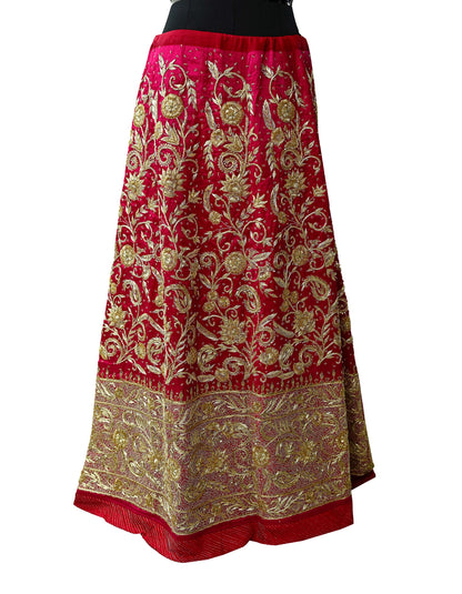 Indian Vintage Heavy Wedding Red Rajputana Phoshak skirt/Lehenga Pure Silk Hand Embroidered Bridal wear Ethnic Skirt Zardozi/ Dabka, Zari