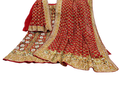 Indian Vintage Heavy Red Pure Georgette Silk Hand Embroidered Unstitched Lehenga 2Pcs Set Designer By Manish Malhotra