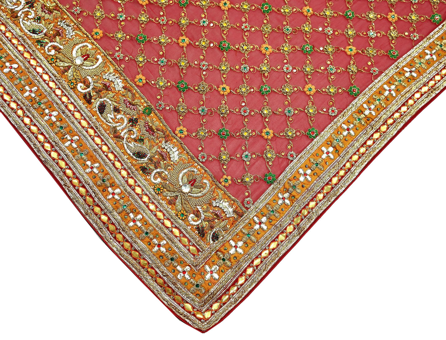 Indian Pre-owned Heavy Red Pure Georgette Silk Hand Embroidered Dupatta Designer By Manish Malhotra Bridal Wear Dabka Zardozi Veil Hijab