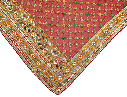 Indian Pre-owned Heavy Red Pure Georgette Silk Hand Embroidered Dupatta Designer By Manish Malhotra Bridal Wear Dabka Zardozi Veil Hijab
