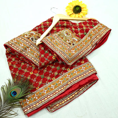 Indian Pre-owned Heavy Red Pure Georgette Silk Hand Embroidered Dupatta Designer By Manish Malhotra Bridal Wear Dabka Zardozi Veil Hijab