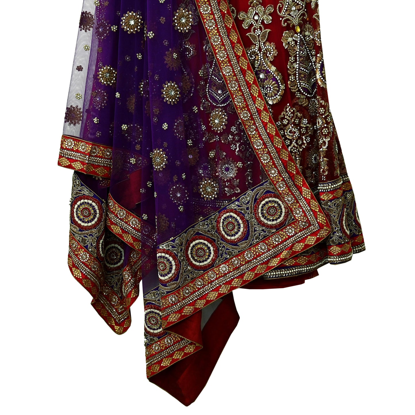 Indian Heavy Wedding Red & Purple Net/Mesh Hand Embroidered Lehenga 3pcs Set Designer By Anamika Khanna Party Wear