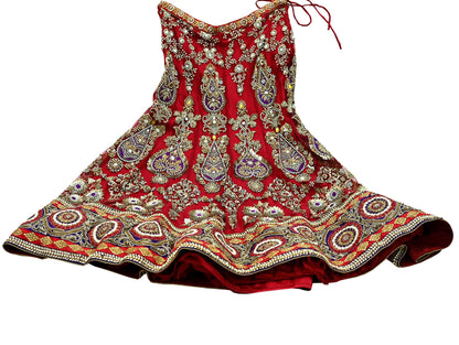Indian Heavy Wedding Red & Purple Net/Mesh Hand Embroidered Lehenga 3pcs Set Designer By Anamika Khanna Party Wear