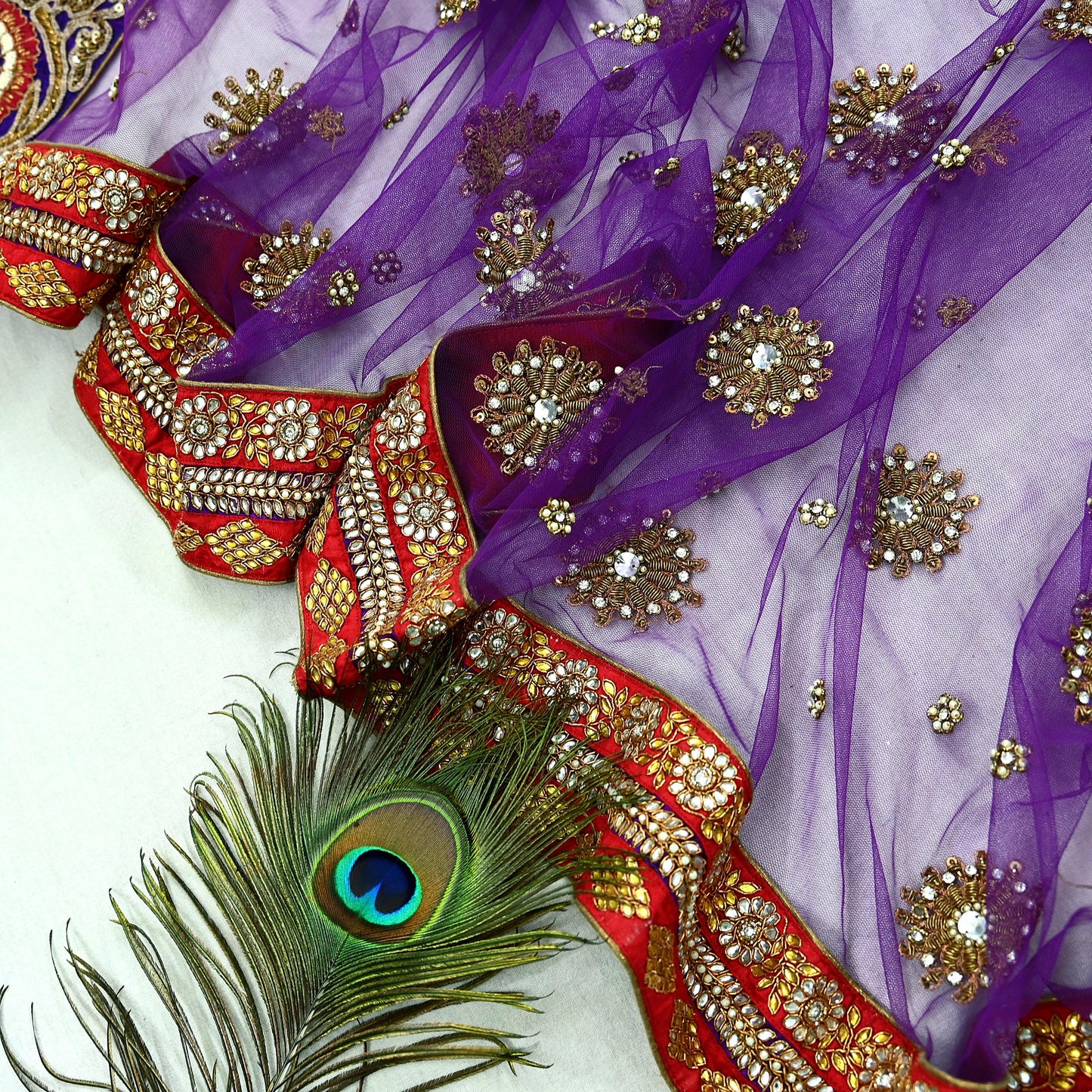 Indian Vintage Heavy Wedding Purple Net/Mesh/ Velvet Hand Embroidered Dupatta Designer By Anamika Khanna Bridal Wear Zardozi Dabka Hijab