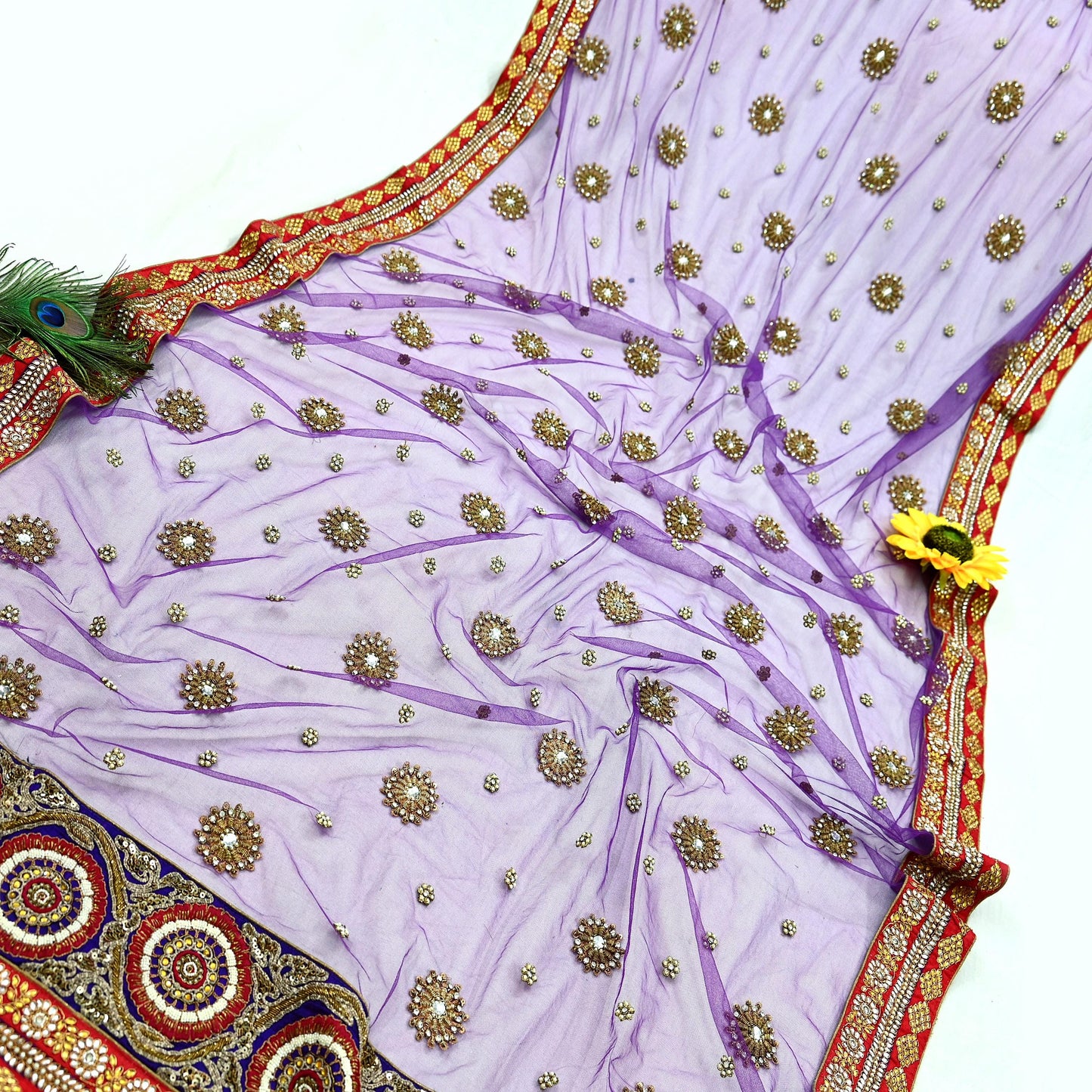 Indian Vintage Heavy Wedding Purple Net/Mesh/ Velvet Hand Embroidered Dupatta Designer By Anamika Khanna Bridal Wear Zardozi Dabka Hijab