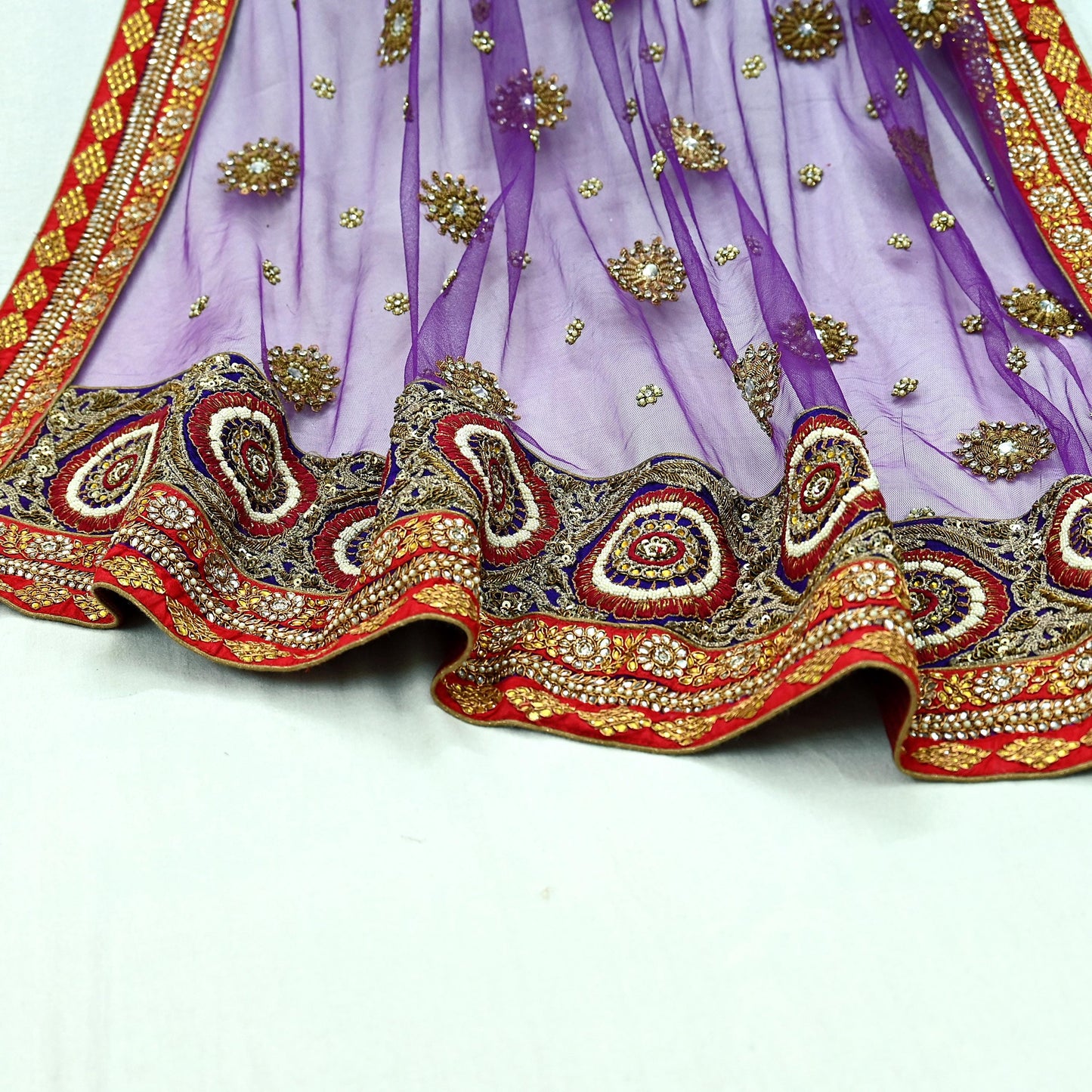 Indian Vintage Heavy Wedding Purple Net/Mesh/ Velvet Hand Embroidered Dupatta Designer By Anamika Khanna Bridal Wear Zardozi Dabka Hijab