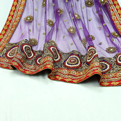 Indian Vintage Heavy Wedding Purple Net/Mesh/ Velvet Hand Embroidered Dupatta Designer By Anamika Khanna Bridal Wear Zardozi Dabka Hijab