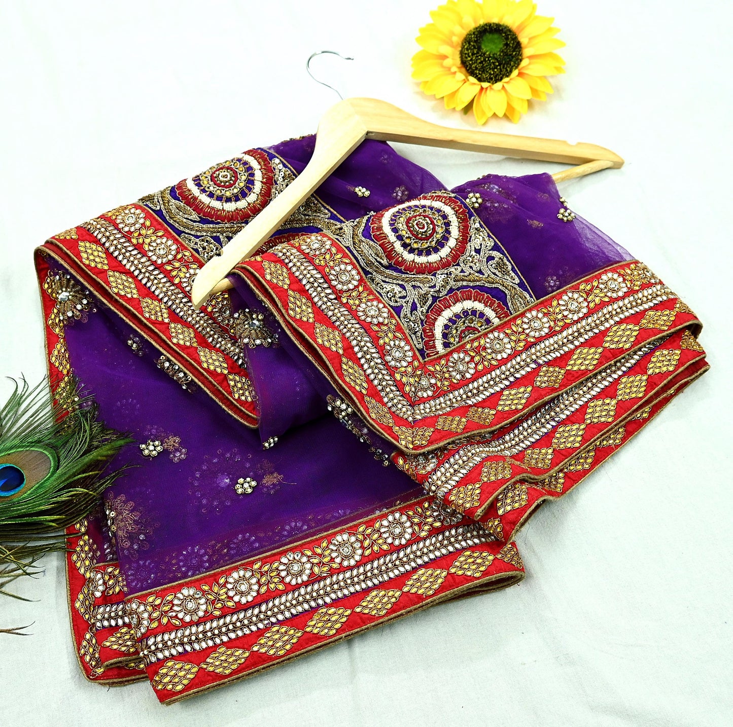 Indian Vintage Heavy Wedding Purple Net/Mesh/ Velvet Hand Embroidered Dupatta Designer By Anamika Khanna Bridal Wear Zardozi Dabka Hijab