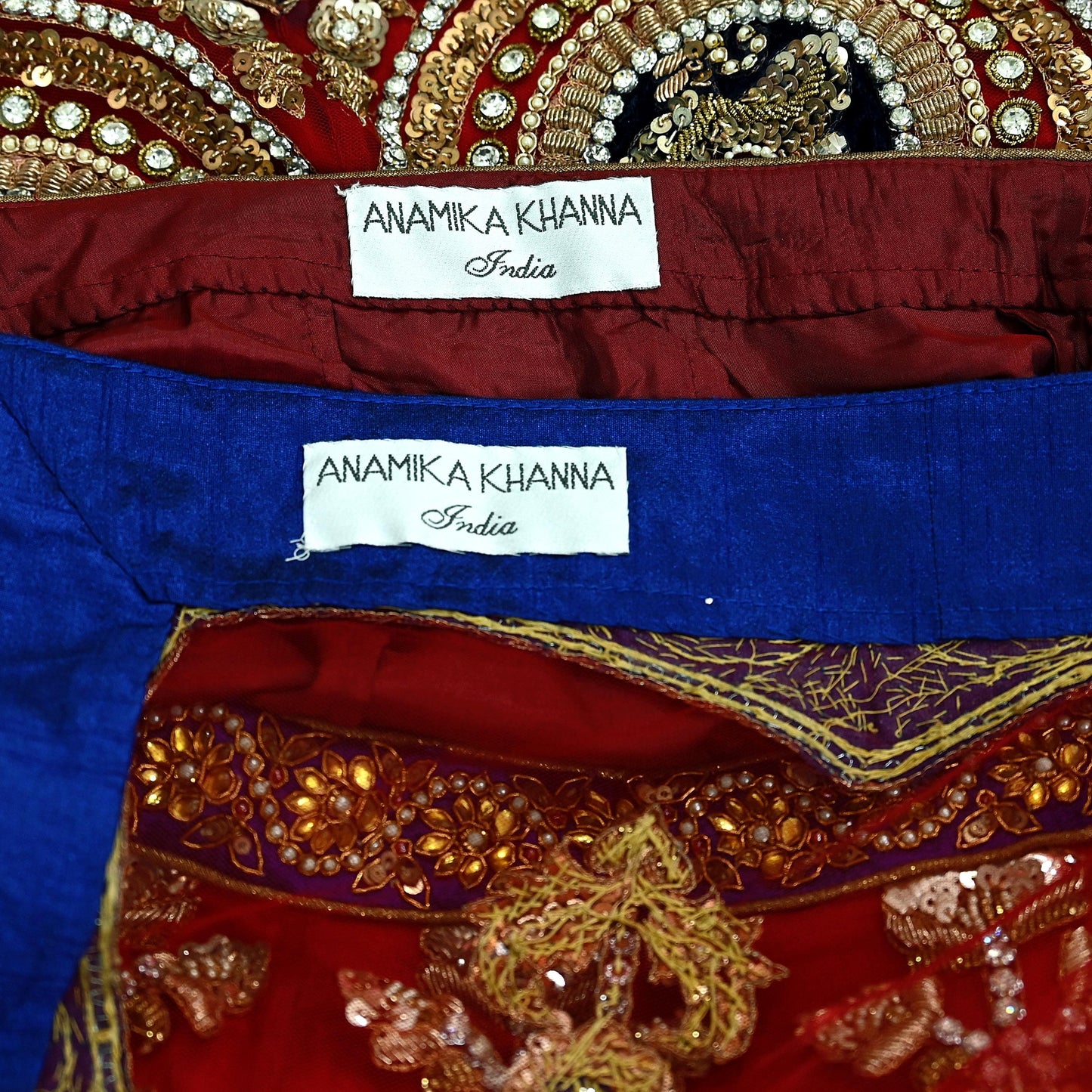 Indian Heavy Wedding Red Net/Mesh Hand Embroidered Lehenga 3pcs Set Designer By Anamika Khanna Party Wear