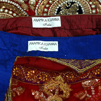 Indian Heavy Wedding Red Net/Mesh Hand Embroidered Lehenga 3pcs Set Designer By Anamika Khanna Party Wear