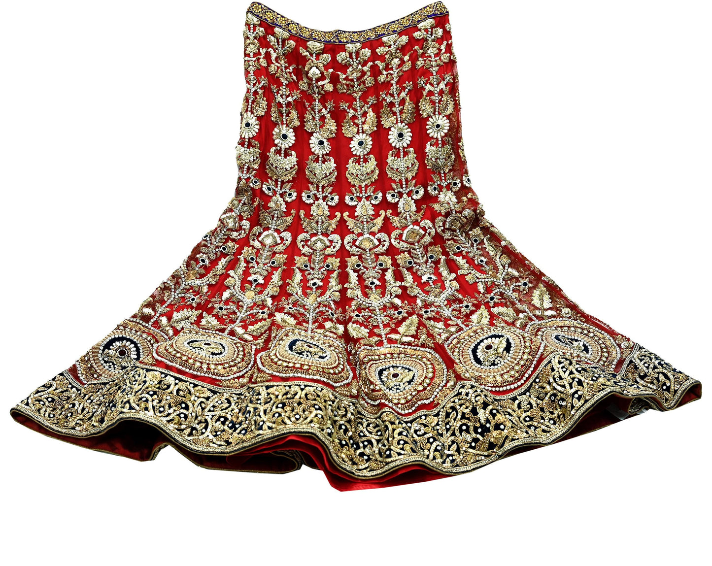Indian Heavy Wedding Red Net/Mesh Hand Embroidered Lehenga 3pcs Set Designer By Anamika Khanna Party Wear