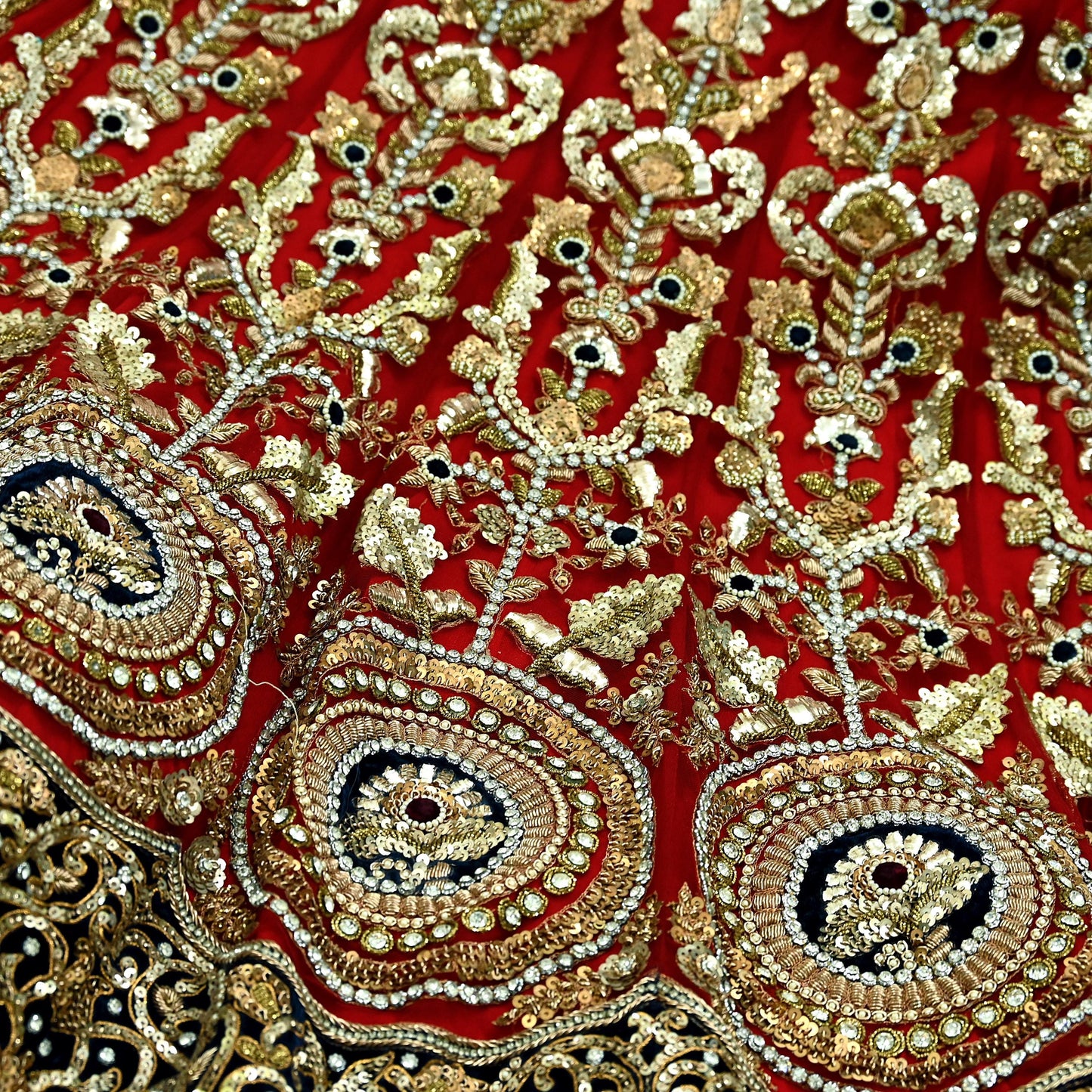 Indian Heavy Wedding Red Net/Mesh Hand Embroidered Lehenga 3pcs Set Designer By Anamika Khanna Party Wear