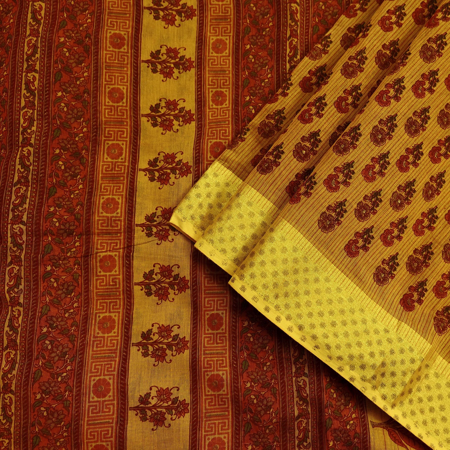 Indian Vintage Saffron Saree Blend Cotton Printed Sari Craft Fabric 5Yd Sewing Sarong Wrap Floral Dress Making Crafting Quilting Upcycle