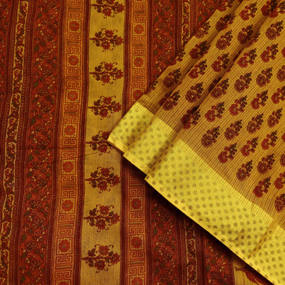 Indian Vintage Saffron Saree Blend Cotton Printed Sari Craft Fabric 5Yd Sewing Sarong Wrap Floral Dress Making Crafting Quilting Upcycle