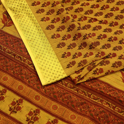 Indian Vintage Saffron Saree Blend Cotton Printed Sari Craft Fabric 5Yd Sewing Sarong Wrap Floral Dress Making Crafting Quilting Upcycle