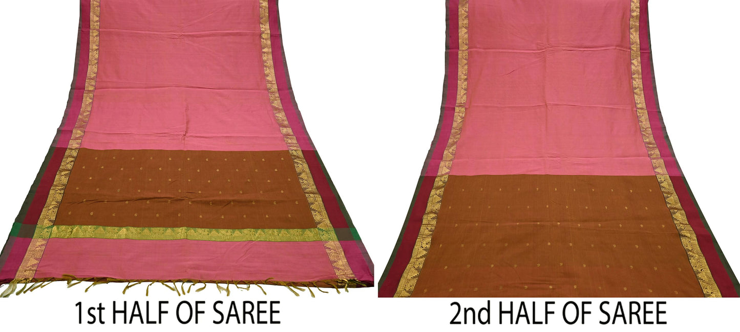 Vintage Sari Pink Pure Cotton Hand Woven Sarees Craft Fabric 5Yd Sewing Soft Crafting Dress making Upcycle Quilting Upcycle Zari Border