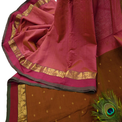 Vintage Sari Pink Pure Cotton Hand Woven Sarees Craft Fabric 5Yd Sewing Soft Crafting Dress making Upcycle Quilting Upcycle Zari Border