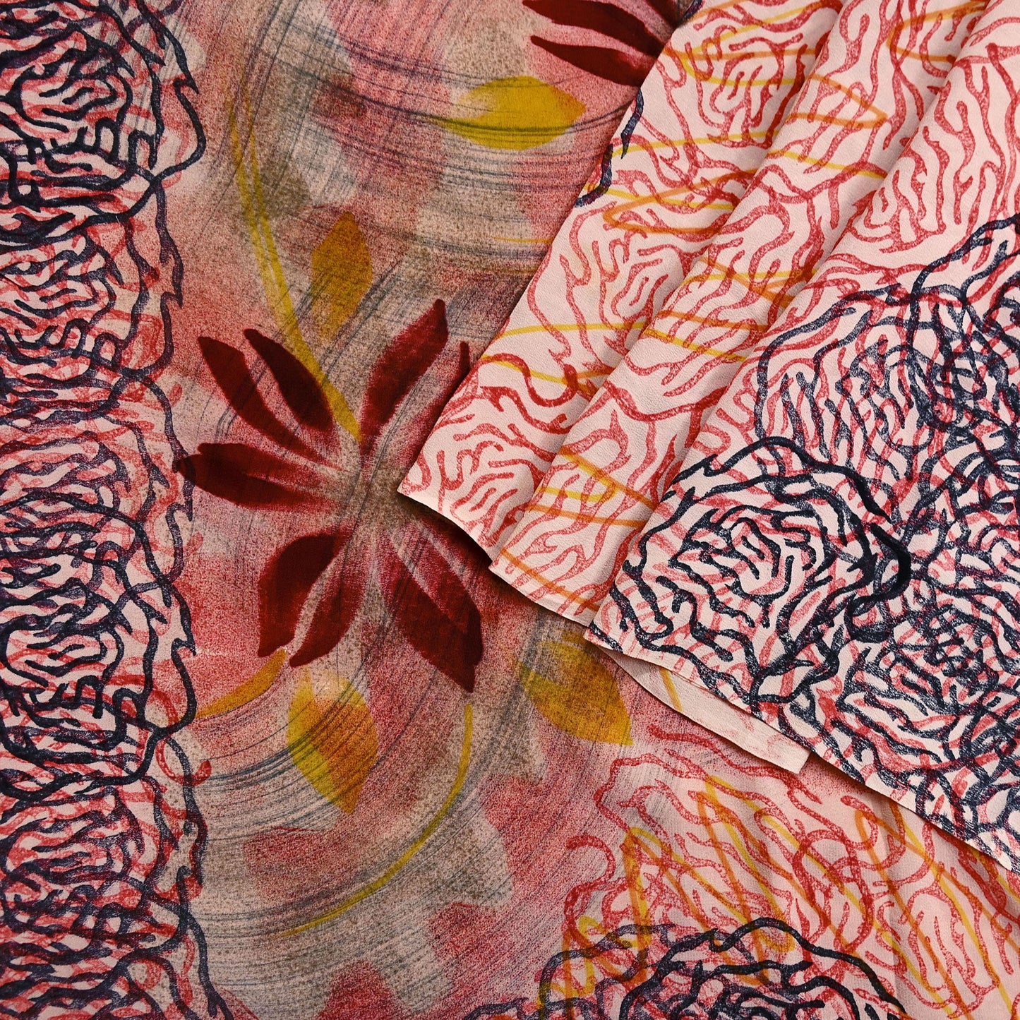 Indian Vintage Multi Pure Crepe Silk Saree | Floral Print | 5 Yards | Soft Sewing Fabric for Dressmaking, Quilting, Crafting & Upcycling