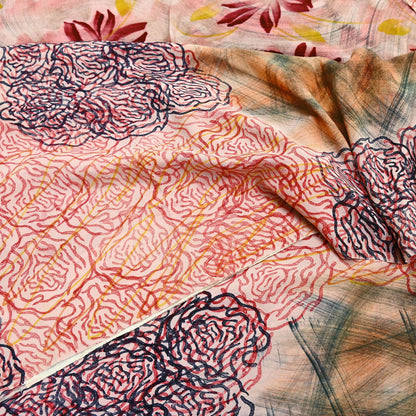 Indian Vintage Multi Pure Crepe Silk Saree | Floral Print | 5 Yards | Soft Sewing Fabric for Dressmaking, Quilting, Crafting & Upcycling