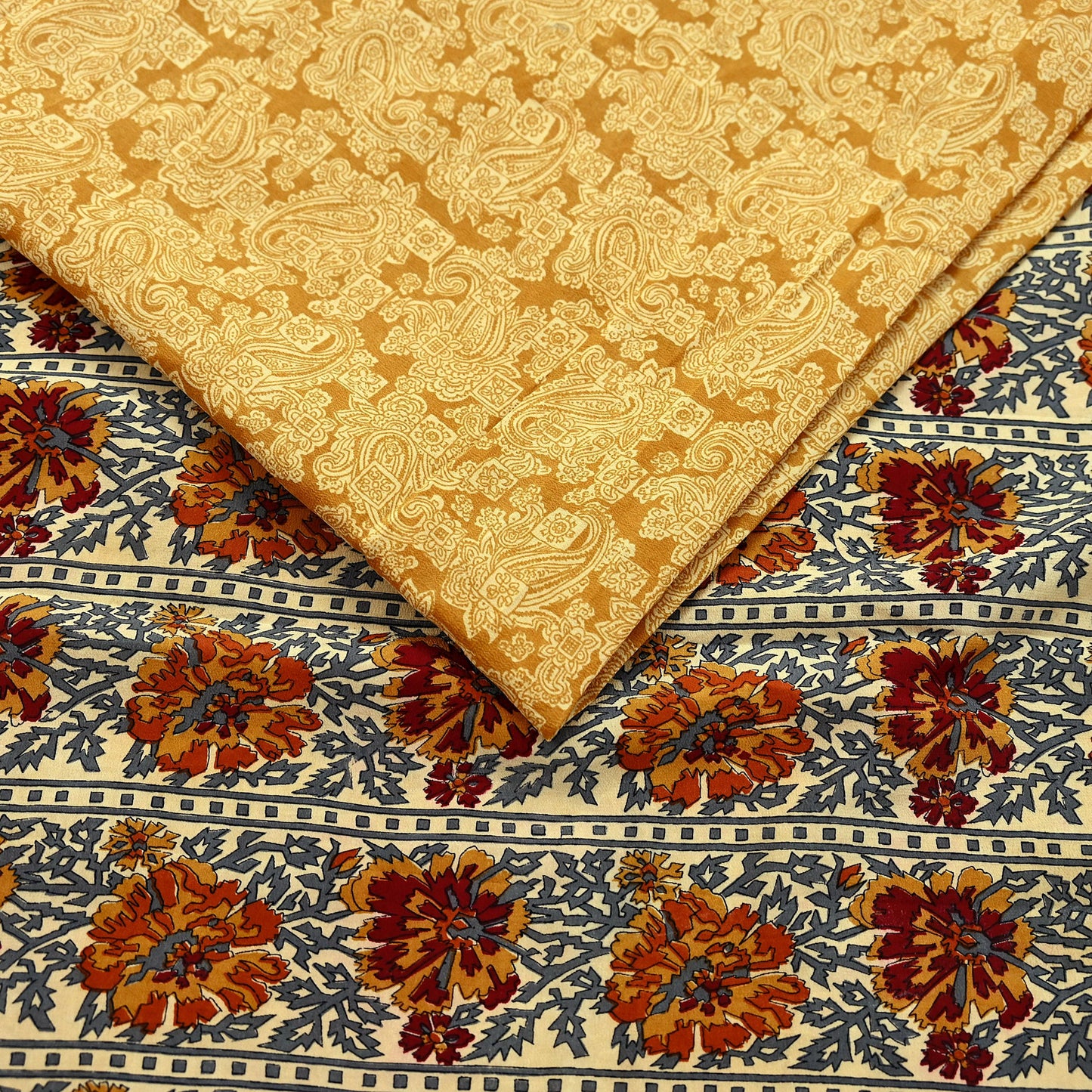 Indian Vintage Pure Crepe Silk Saree | Floral Print | 5 Yards | Soft Sewing Fabric for Dressmaking, Quilting, Crafting & Upcycling