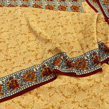 Indian Vintage Pure Crepe Silk Saree | Floral Print | 5 Yards | Soft Sewing Fabric for Dressmaking, Quilting, Crafting & Upcycling