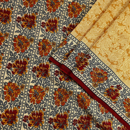 Indian Vintage Pure Crepe Silk Saree | Floral Print | 5 Yards | Soft Sewing Fabric for Dressmaking, Quilting, Crafting & Upcycling