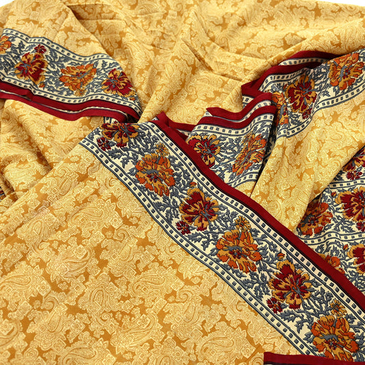 Indian Vintage Pure Crepe Silk Saree | Floral Print | 5 Yards | Soft Sewing Fabric for Dressmaking, Quilting, Crafting & Upcycling