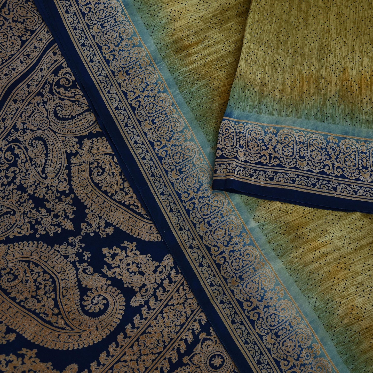 Indian Vintage Pure Crepe Silk Saree | Abstract Print | 5 Yards | Soft Sewing Fabric for Dressmaking, Quilting, Crafting & Upcycling