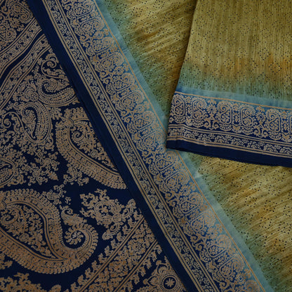 Indian Vintage Pure Crepe Silk Saree | Abstract Print | 5 Yards | Soft Sewing Fabric for Dressmaking, Quilting, Crafting & Upcycling