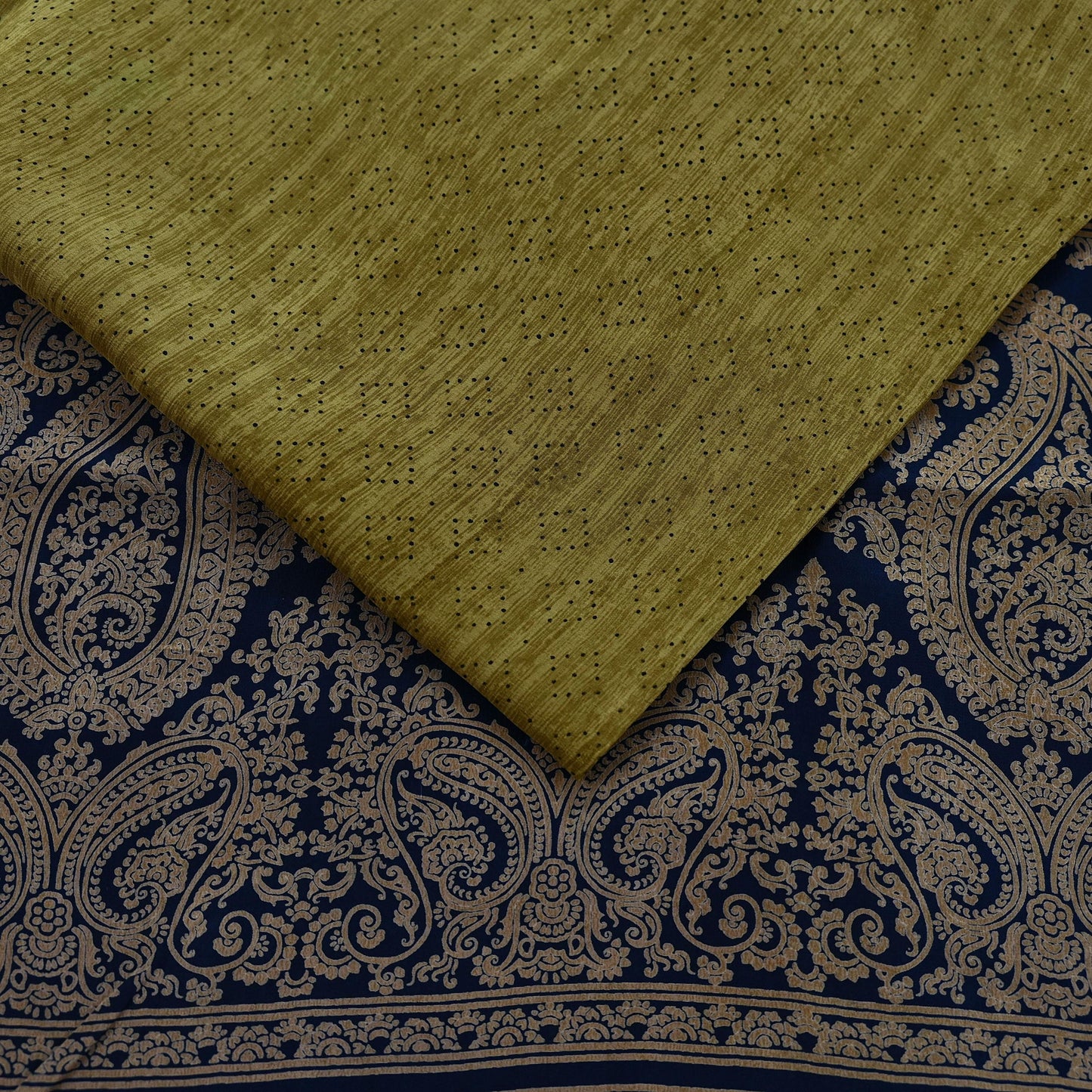 Indian Vintage Pure Crepe Silk Saree | Abstract Print | 5 Yards | Soft Sewing Fabric for Dressmaking, Quilting, Crafting & Upcycling