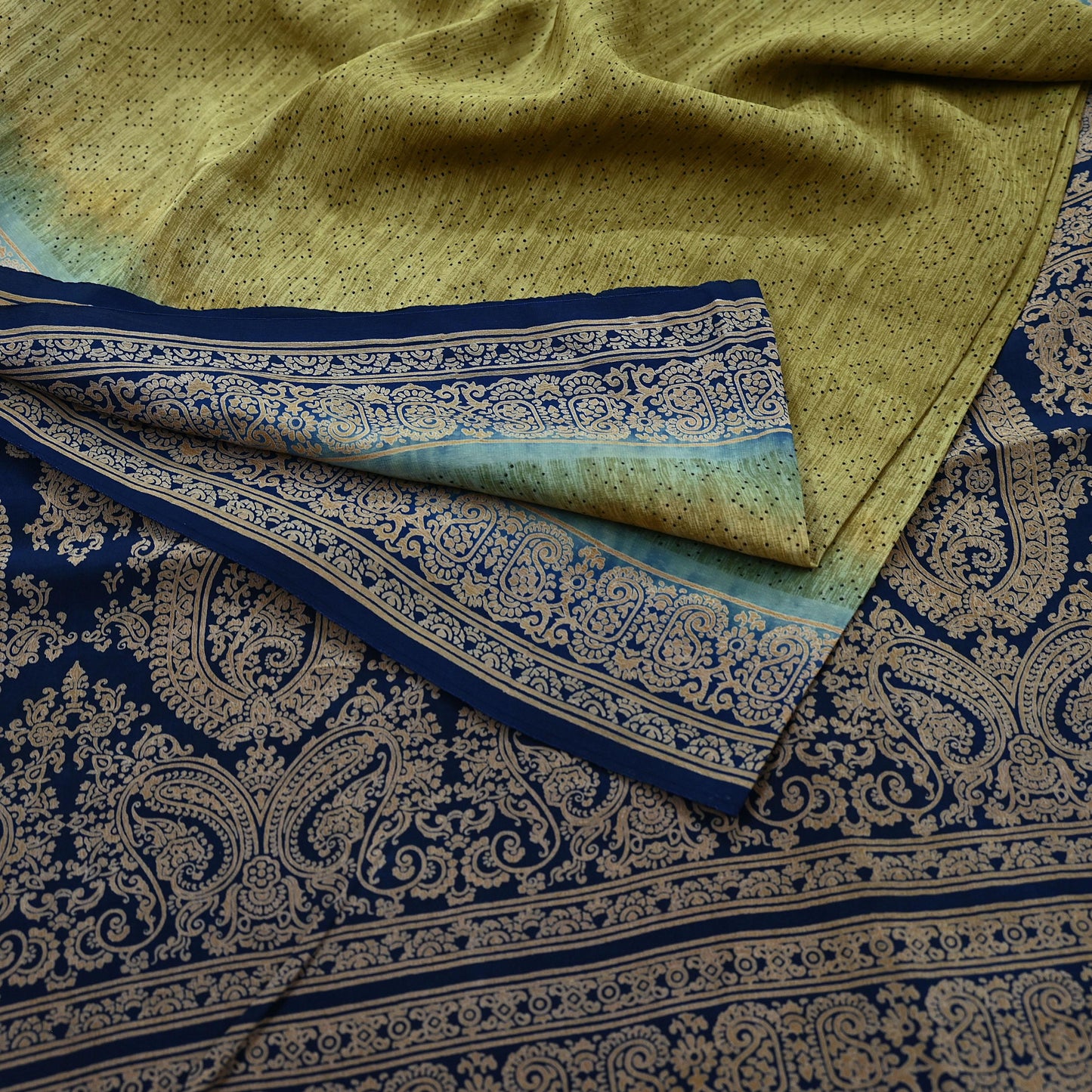 Indian Vintage Pure Crepe Silk Saree | Abstract Print | 5 Yards | Soft Sewing Fabric for Dressmaking, Quilting, Crafting & Upcycling