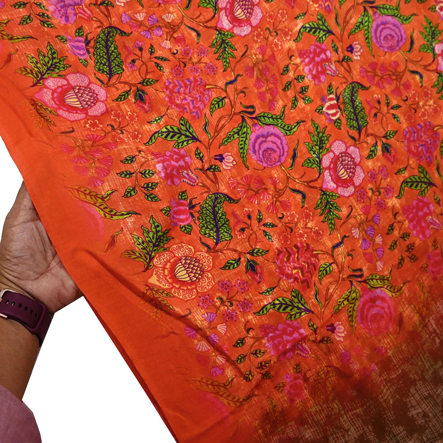 Indian Vintage Pure Silk Saree | Digital Printed Floral & Paisley Design | 5 Yards | Soft Craft Fabric for Dressmaking, Quilting,  Upcycling