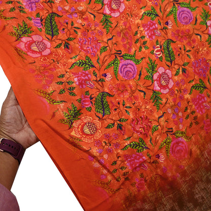 Indian Vintage Pure Silk Saree | Digital Printed Floral & Paisley Design | 5 Yards | Soft Craft Fabric for Dressmaking, Quilting,  Upcycling