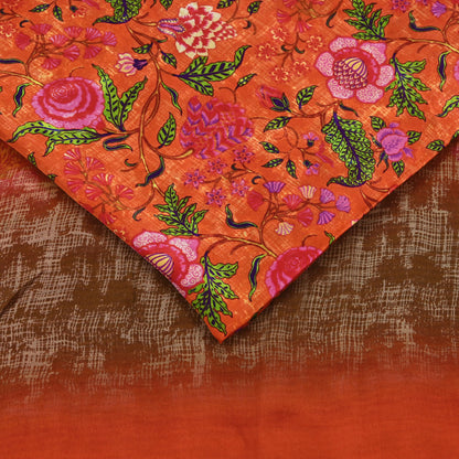 Indian Vintage Pure Silk Saree | Digital Printed Floral & Paisley Design | 5 Yards | Soft Craft Fabric for Dressmaking, Quilting,  Upcycling