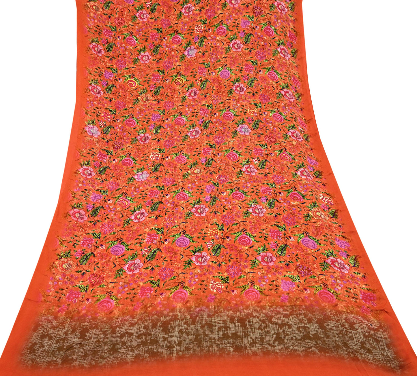 Indian Vintage Pure Silk Saree | Digital Printed Floral & Paisley Design | 5 Yards | Soft Craft Fabric for Dressmaking, Quilting,  Upcycling