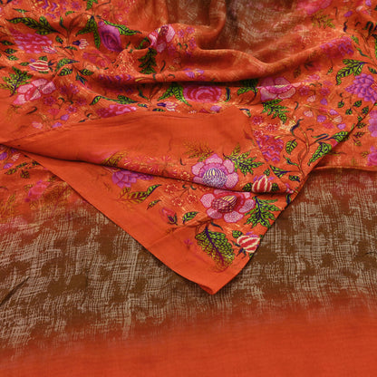 Indian Vintage Pure Silk Saree | Digital Printed Floral & Paisley Design | 5 Yards | Soft Craft Fabric for Dressmaking, Quilting,  Upcycling