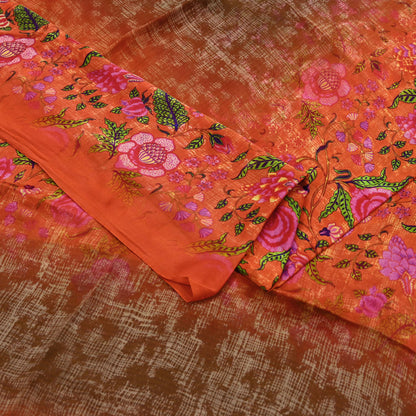 Indian Vintage Pure Silk Saree | Digital Printed Floral & Paisley Design | 5 Yards | Soft Craft Fabric for Dressmaking, Quilting,  Upcycling