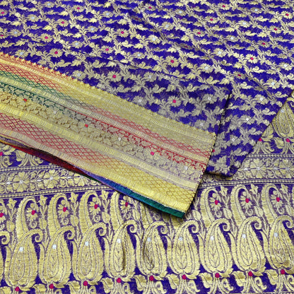 Indian Vintage Sari Heavy Purple Pure Organza Silk Woven Brocade Banarasi Sarees Zari 5Yd Ethnic Fabric Dress Making Wedding Sarees