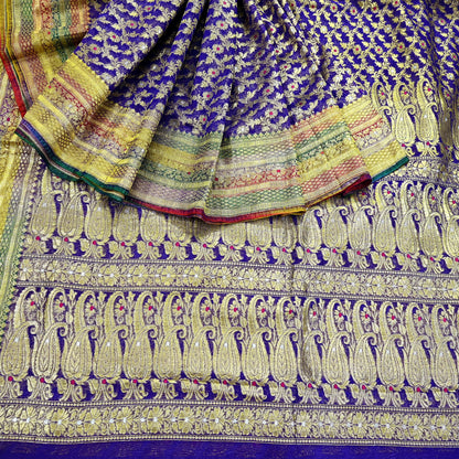 Indian Vintage Sari Heavy Purple Pure Organza Silk Woven Brocade Banarasi Sarees Zari 5Yd Ethnic Fabric Dress Making Wedding Sarees