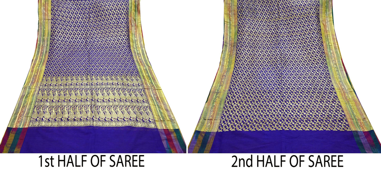 Indian Vintage Sari Heavy Purple Pure Organza Silk Woven Brocade Banarasi Sarees Zari 5Yd Ethnic Fabric Dress Making Wedding Sarees