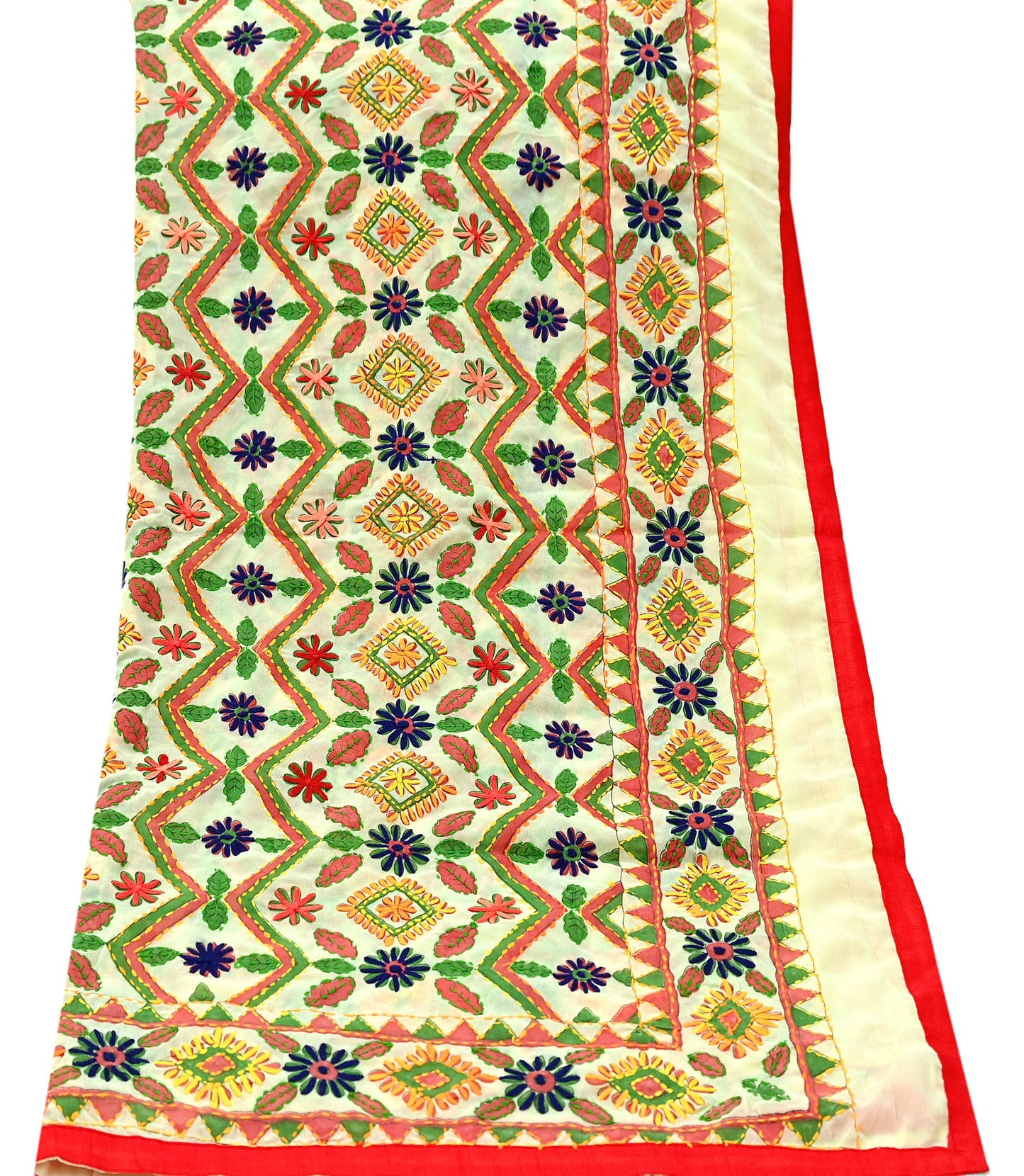 Indian Vintage Dupatta Ivory Long Stole Georgette Hand Embroidered Bagh Phulkari Stole Scarves Party wear