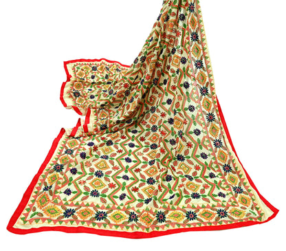 Indian Vintage Dupatta Ivory Long Stole Georgette Hand Embroidered Bagh Phulkari Stole Scarves Party wear