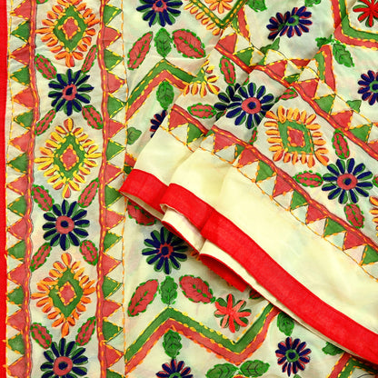 Indian Vintage Dupatta Ivory Long Stole Georgette Hand Embroidered Bagh Phulkari Stole Scarves Party wear
