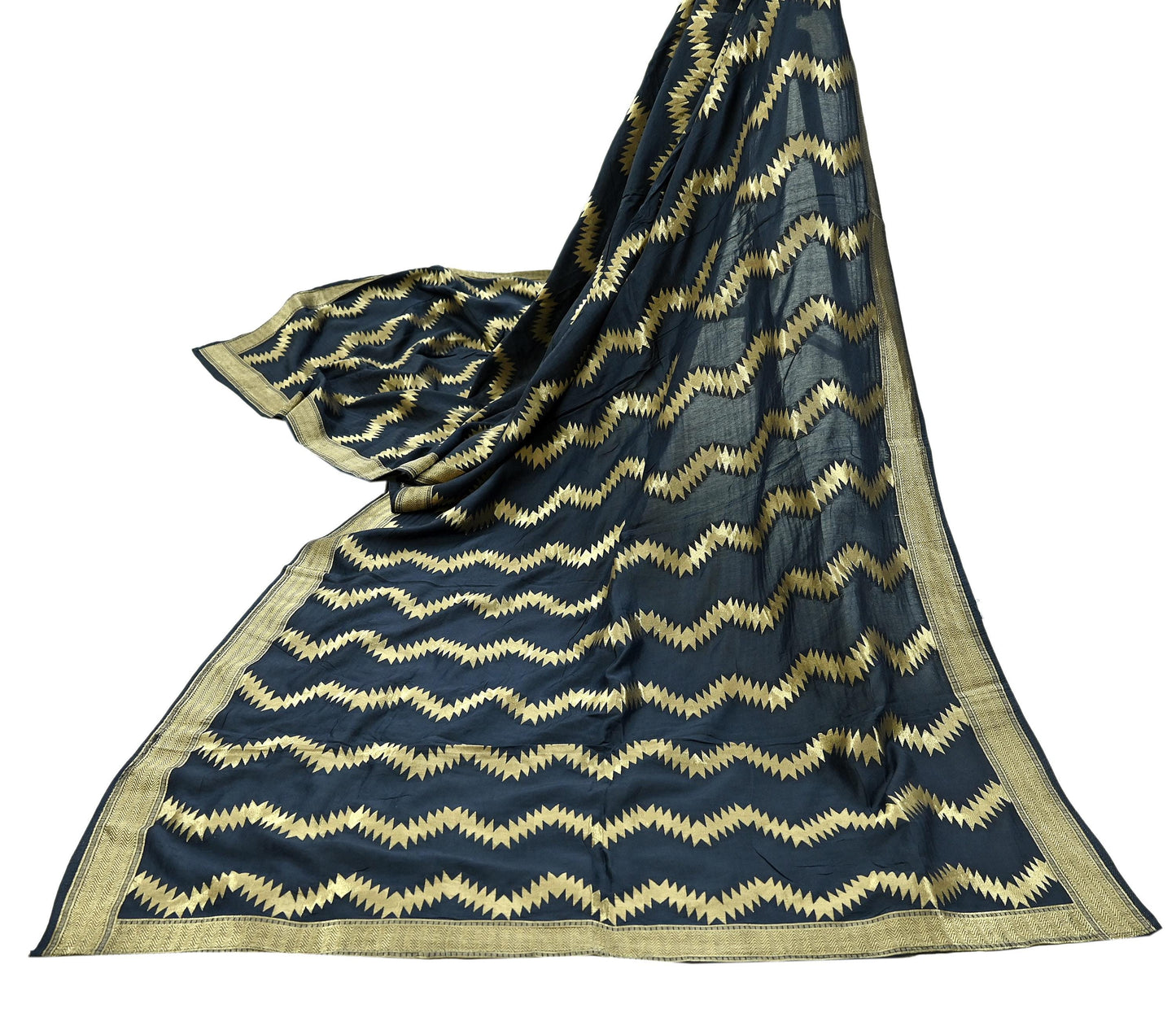 Indian Vintage Blue Dupatta Long Stole Blend silk Woven Brocade Scarves Veil Scarf Wrap Hippie Boho Soft Floral