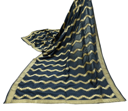 Indian Vintage Blue Dupatta Long Stole Blend silk Woven Brocade Scarves Veil Scarf Wrap Hippie Boho Soft Floral