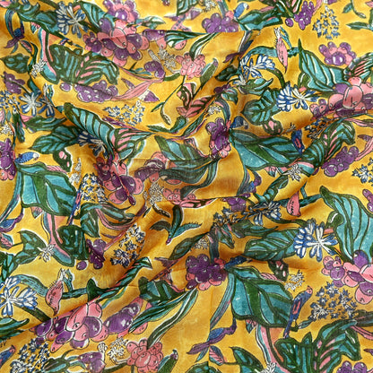 Indian Vintage Saffron Dupatta Long Stole Hand Block Print Pure Chanderi Silk Scarves Veil Golden Zari