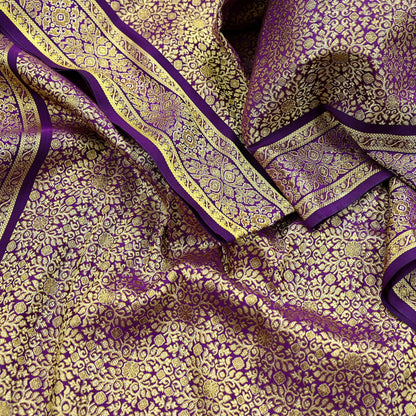 Indian Vintage Purple Dupatta Long Stole Artificial Silk Woven Brocade Scarves Veil Scarf Wrap Hippie Boho Soft Floral