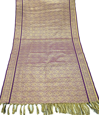 Indian Vintage Purple Dupatta Long Stole Artificial Silk Woven Brocade Scarves Veil Scarf Wrap Hippie Boho Soft Floral