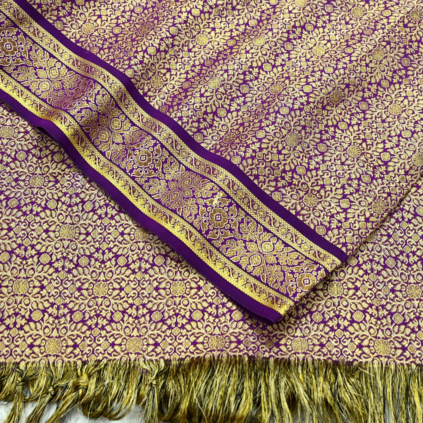 Indian Vintage Purple Dupatta Long Stole Artificial Silk Woven Brocade Scarves Veil Scarf Wrap Hippie Boho Soft Floral