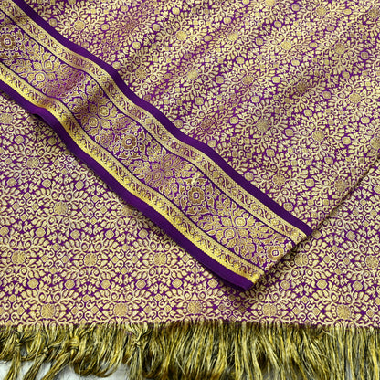 Indian Vintage Purple Dupatta Long Stole Artificial Silk Woven Brocade Scarves Veil Scarf Wrap Hippie Boho Soft Floral